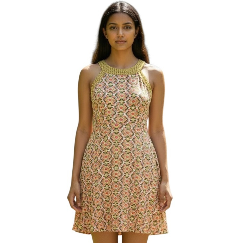 Prana Cali Dress Women’s S Green Pink Racerback Halter Azalea Guava Geom Mini